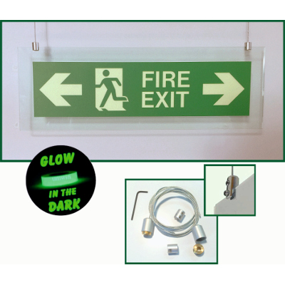 Fire Exit - Standard hanging with double arrow photoluminescent